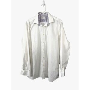 Ted Baker Endurance White Button-Down Shirt 17 34/35 Contrast Cuff Classic Prep